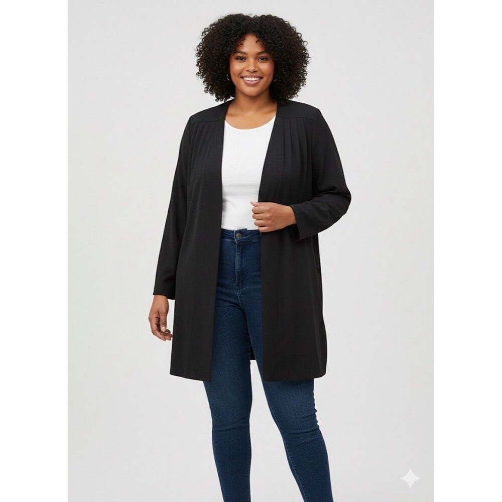 Worthington Woman Black Open Front Long Duster Jacket 22W USA Made Plus Size